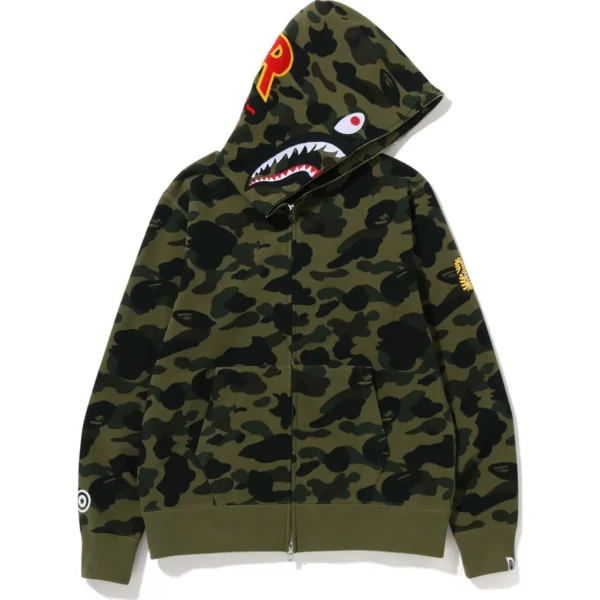 Bape 1st Camo 2nd Shark Full Zip Hoodie Mens-Green