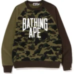 Bape 1st Camo Crazy NYC Logo Relaxed Fit Crewneck Mens-Green