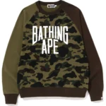Bape 1st Camo Crazy NYC Logo Relaxed Fit Crewneck Mens-Green