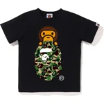 Bape ABC Camo Milo on Ape Head Tee Kids-Black