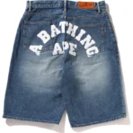 Bape College Denim Shorts Mens-Blue