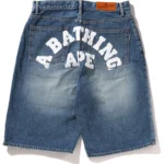 Bape College Denim Shorts Mens-Blue
