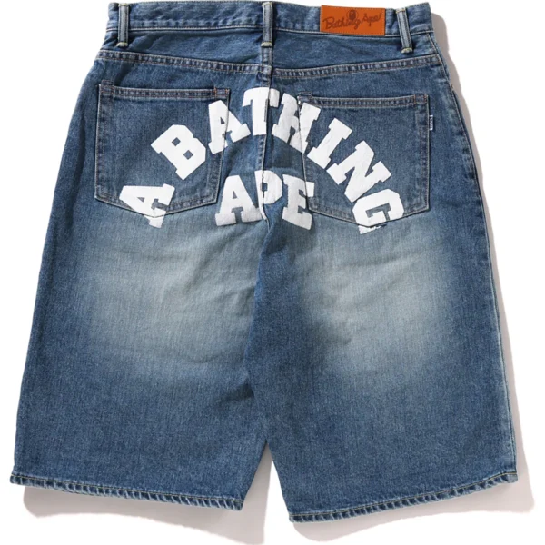 Bape College Denim Shorts Mens-Blue