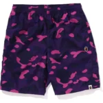 Bape Color Camo Ape Head One Point Beach Shorts Mens-Purple