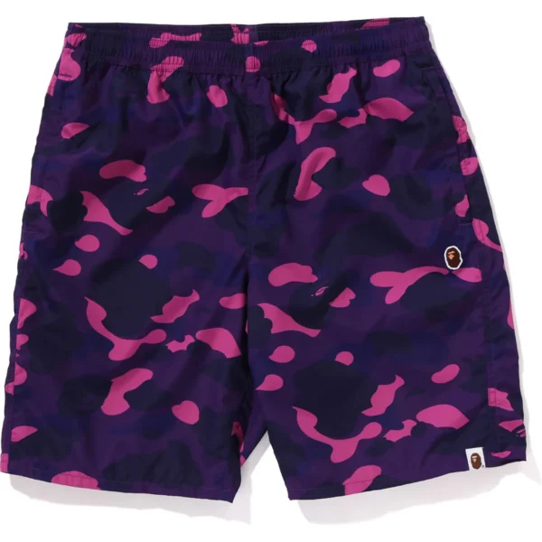 Bape Color Camo Ape Head One Point Beach Shorts Mens-Purple