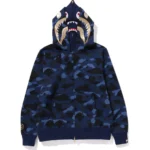 Bape Color Camo Double Shark Full Zip Hoodie Mens-Blue