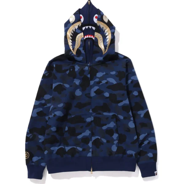 Bape Color Camo Double Shark Full Zip Hoodie Mens-Blue