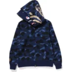 Bape Color Camo Double Shark Full Zip Hoodie Mens-Blue
