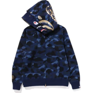 Bape Color Camo Double Shark Full Zip Hoodie Mens-Blue