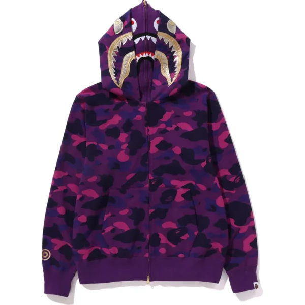 Bape Color Camo Double Shark Full Zip Hoodie Mens-Purple