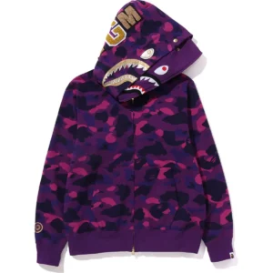 Bape Color Camo Double Shark Full Zip Hoodie Mens-Purple