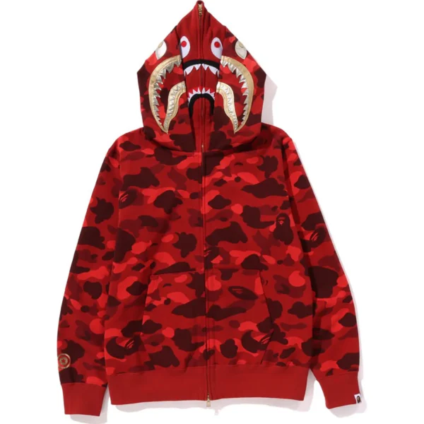 Bape Color Camo Double Shark Full Zip Hoodie Mens-Red