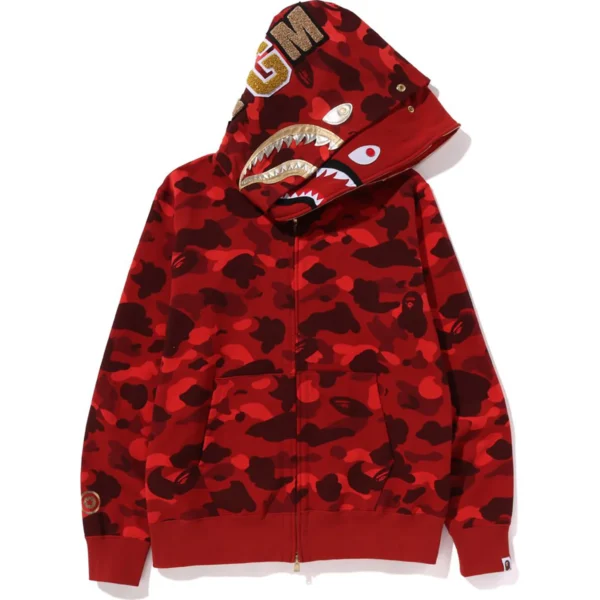 Bape Color Camo Double Shark Full Zip Hoodie Mens-Red
