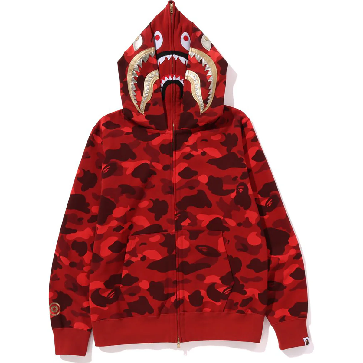 Bape Color Camo Double Shark Full Zip Hoodie Mens-Red Bape Color Camo Double Shark Full Zip Hoodie Mens-Red