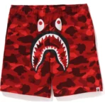 Bape Color Camo Shark Sweat Shorts Mens-Red