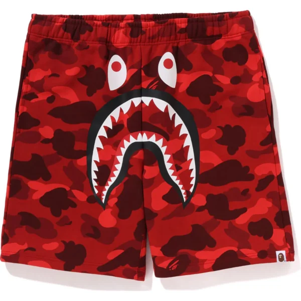 Bape Color Camo Shark Sweat Shorts Mens-Red