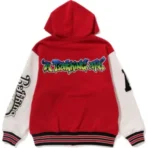 Bape Lux Sport Badges Oversized Hooded Sweat Varsity Jacket Mens-Red
