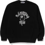Bape Mad Ape College Heavy Washed Crewneck Mens-Black