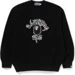 Bape Mad Ape College Heavy Washed Crewneck Mens-Black