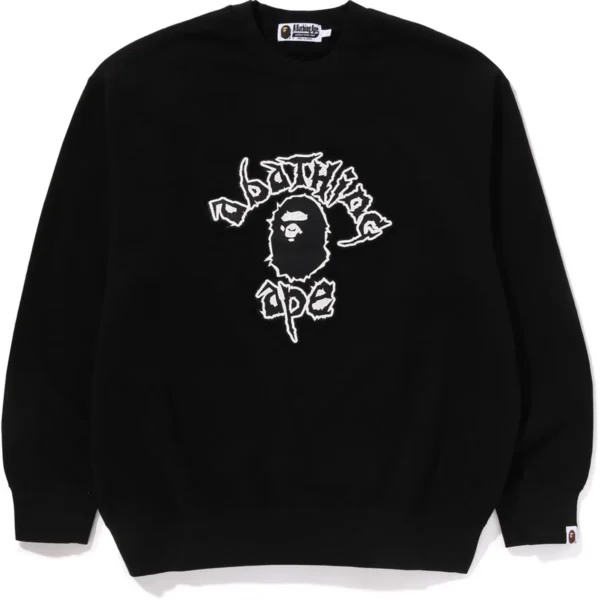 Bape Mad Ape College Heavy Washed Crewneck Mens-Black