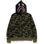 Bape X God Selection XXX Shark Full Zip Hoodie Mens-Green