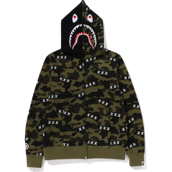 Bape X God Selection XXX Shark Full Zip Hoodie Mens-Green