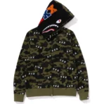Bape X God Selection XXX Shark Full Zip Hoodie Mens-Green