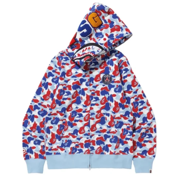 Bape X Psg Shark Full Zip Hoodie-Blue