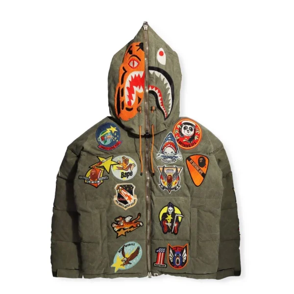 Bape X Readymade Tiger Shark Down Jacket-Green