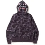 Bape Camo Shark Wide Full Zip Double Hoodie - Burgundy