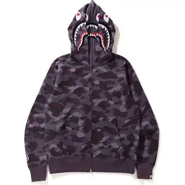 Bape Camo Shark Wide Full Zip Double Hoodie - Burgundy