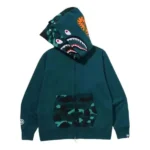Bape Color Camo Shark Full Zip Double Hoodie - Green