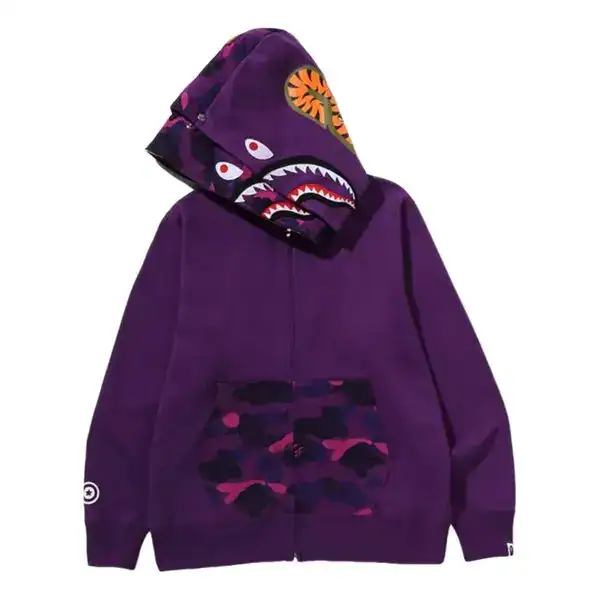 Bape Color Camo Shark Full Zip Double Hoodie - Purple
