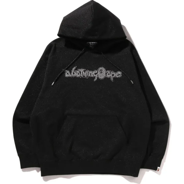 Bape Hoodie Metallic Yarn Pullover Hoodie Mens-Black