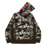 Bape Hybrid Camo Shark Pullover Hoodie - Green