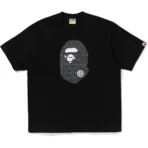 Bape Lux Sport Pattern Ape Head Relaxed Fit Tee Mens-Black
