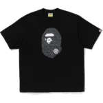 Bape Lux Sport Pattern Ape Head Relaxed Fit Tee Mens-Black