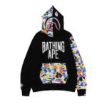 Bape Multi Camo NYC Logo Shark Full Zip Hoodie - Black