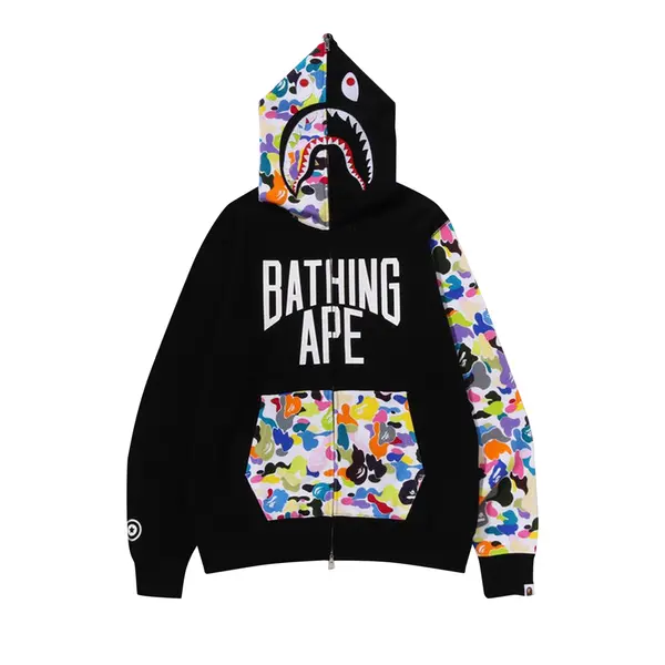 Bape Multi Camo NYC Logo Shark Full Zip Hoodie - Black