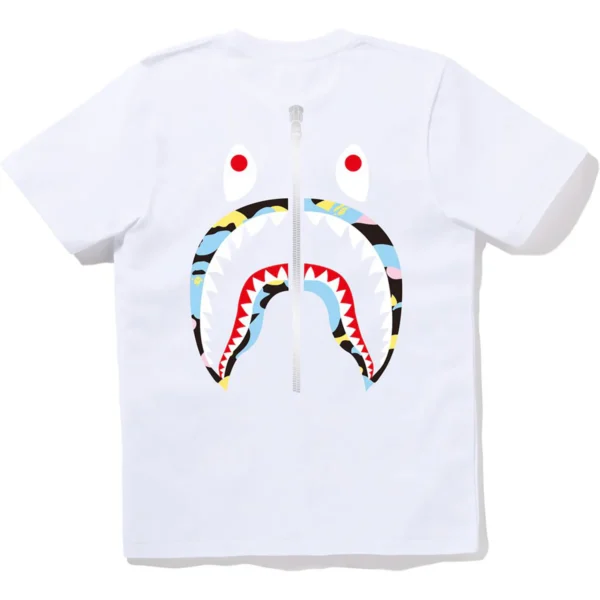 Bape New Multi Camo Wgm Shark Tee Ladies-White