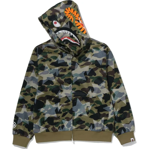 Bape Sta Over Print 1st Camo Mesh Shark Full Zip Hoodie