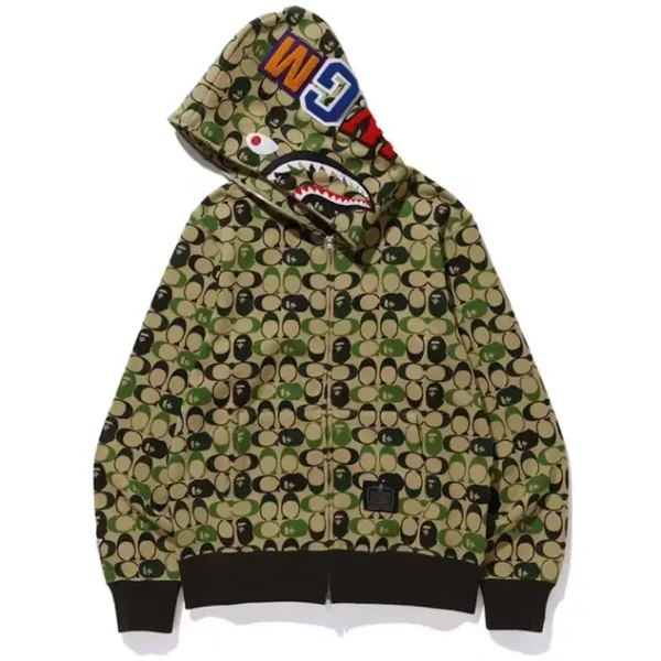 Bape X Coach Shark Full Zip Hoodie - Green