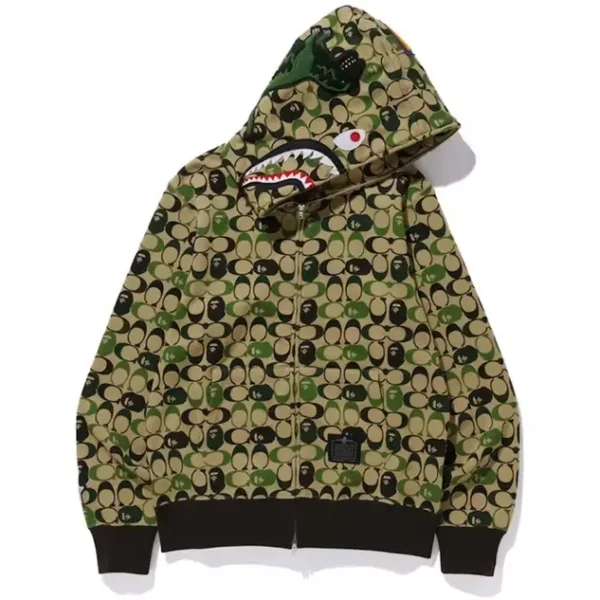 Bape X Coach Shark Full Zip Hoodie - Green
