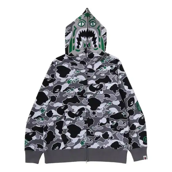 Bape X Hidden NY Psyche Camo Full Zip Hoodie - Grey front Bape X Hidden NY Psyche Camo Full Zip Hoodie - Grey