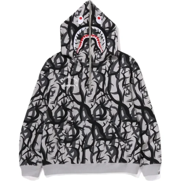 Bape X Nbhd Tribal Camo Two Face Half Zip Pullover Hoodie