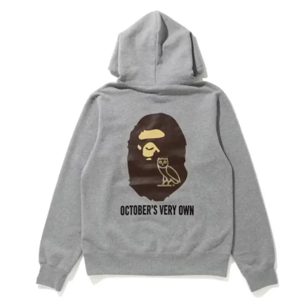 Bape X Ovo Heather Grey Hoodie - Gray
