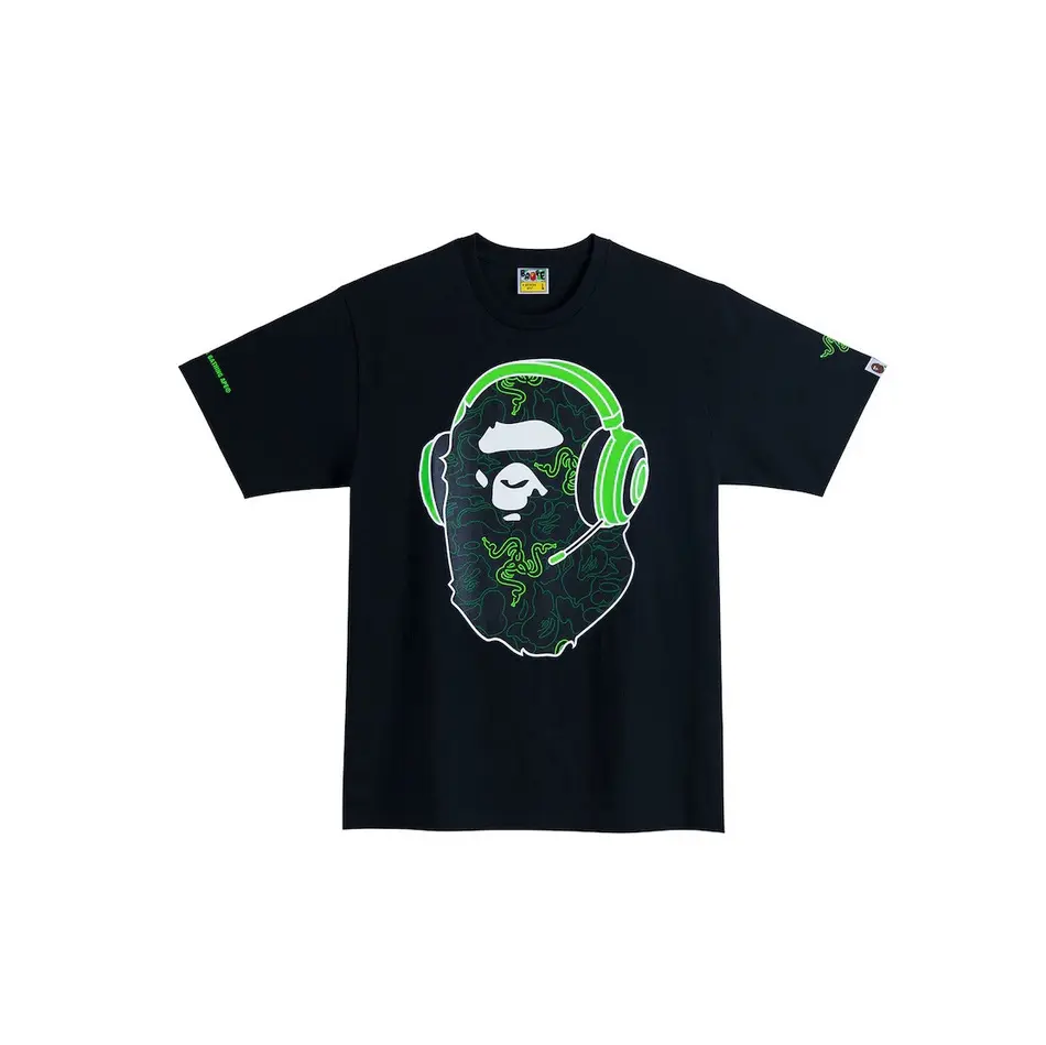 Bape X Razer Neon Camo Ape Head Tee Black Green Bape X Razer Neon Camo Ape Head Tee Black Green